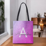 Bolsa de libros elegante monograma rosa morado<br><div class="desc">Esparkle de imitación rosa y púrpura Ombre y bolsa de libros elegante Purpurina monograma. Esta Bolsa de Libros se puede personalizar para incluir su nombre inicial y su nombre de pila.</div>