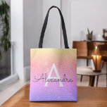 Bolsa de libros elegante monograma rosa morado<br><div class="desc">Oro pastel,  amarillo,  Naranja,  rosa y morado espuma de imitación de color rosa y Purpurina elegante bolsa de libros monograma. Esta Bolsa de Libros se puede personalizar para incluir su nombre inicial y su nombre de pila.</div>