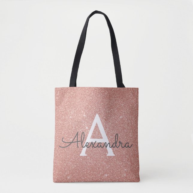 Bolsa de libros monograma elegante de oro rosa ros (Anverso)