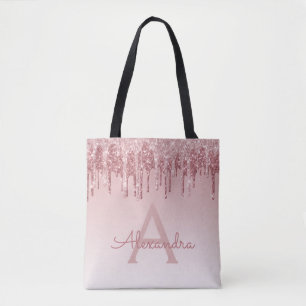 Bolsa de libros monograma elegante de oro rosa ros