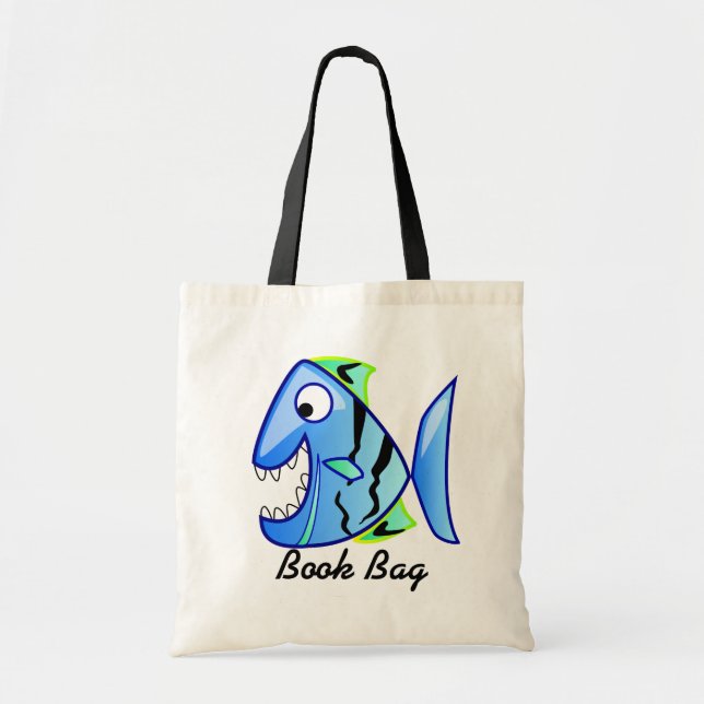 Bolsa de libros Piranha azul tropical (Frente)