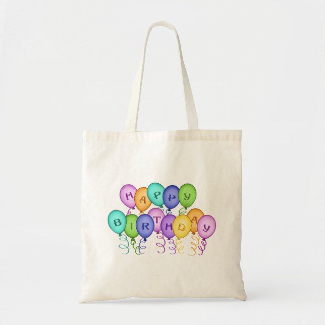 Bolsa de lienzo de los globos de cumpleaños feliz (Frente)