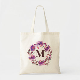 Bolsa de lienzo monograma personalizada con floral