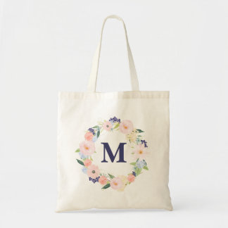 Bolsa de lienzo monograma personalizada con floral