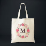 Bolsa de lienzo monograma personalizada con floral<br><div class="desc">Hermosa flor de acuarela pintada a mano con hojas purpurinas de oro que acentúan bellamente este impresionante diseño. Personaliza a los chicas inicialmente con tu propia inicial o la inicial del chica que deseas comprar esta bolsa de lona como regalo. Simplemente teclee sobre el ejemplo monograma/inicial arriba a la derecha...</div>