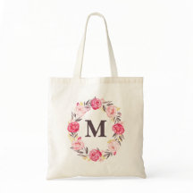 Bolsa de lienzo monograma personalizada con floral