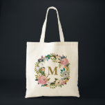Bolsa de lienzo Monograma personalizada con motivo<br><div class="desc">Hermosa flor pintada a mano con hojas que acentúan bellamente este impresionante diseño. Personaliza a los chicas inicialmente con tu propia inicial o la inicial del chica que deseas comprar esta bolsa de lona como regalo. Simplemente teclee sobre el ejemplo monograma/inicial arriba a la derecha para ver el cambio de...</div>