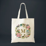 Bolsa de lienzo Monograma personalizada con motivo<br><div class="desc">Hermosa flor pintada a mano con hojas que acentúan bellamente este impresionante diseño. Personaliza a los chicas inicialmente con tu propia inicial o la inicial del chica que deseas comprar esta bolsa de lona como regalo. Simplemente teclee sobre el ejemplo monograma/inicial arriba a la derecha para ver el cambio de...</div>