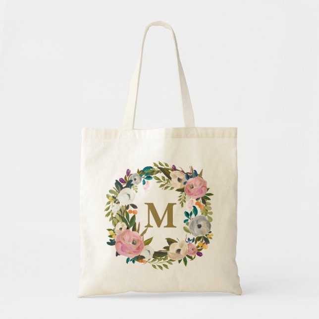 Bolsa de lienzo Monograma personalizada con motivo (Frente)