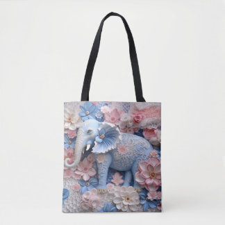 Bolsa de lona de Tote de elefante azul 3D con flor