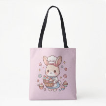 Bolsa de lona rosa conejito chef lindo