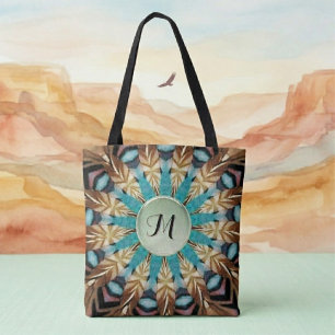 Bolsa de mandala verde, azul, marrón y azul turque