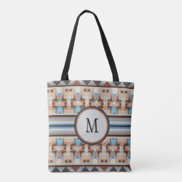 Bolsa de mano abstracta azul y marrón del suroeste