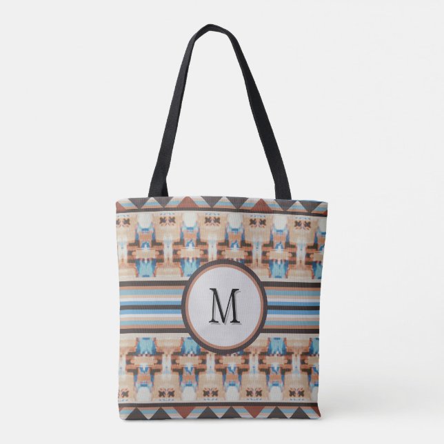 Bolsa de mano abstracta azul y marrón del suroeste (Reverso)
