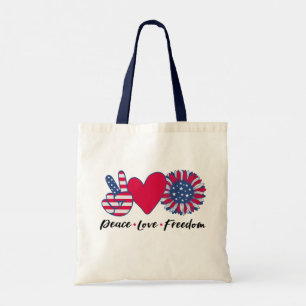 Bolsa de mano América. Paz. Amor. Libertad.