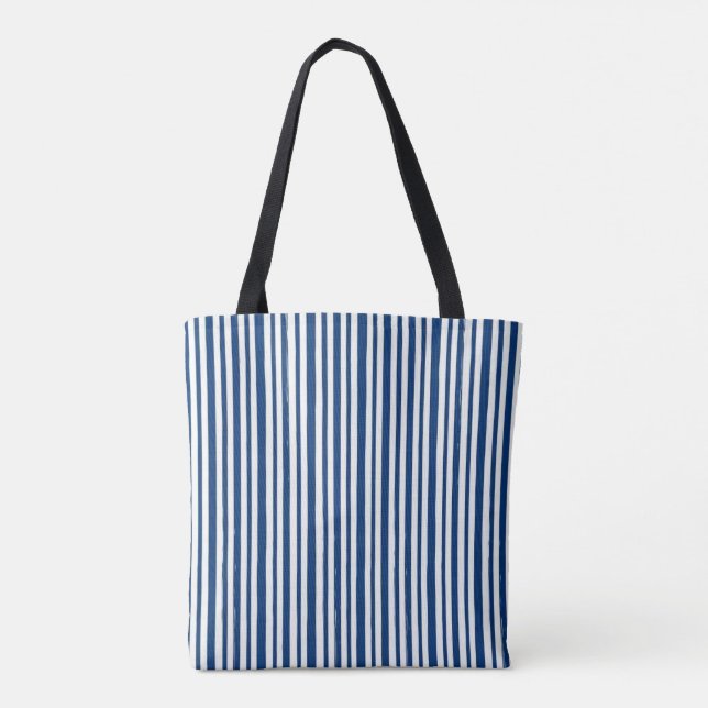 Bolsa de mano, azul resistente y raya blanca verti (Reverso)
