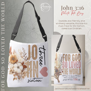 Bolsa de mano blanca con versículo bíblico Juan 3: