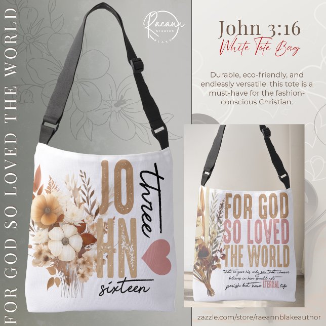 Bolsa de mano blanca con versículo bíblico Juan 3: (Subido por el creador)