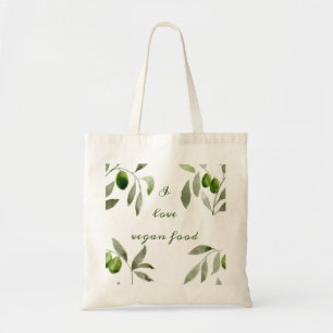 Bolsa de mano con aceitunas y diseño de comida veg