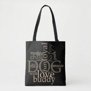 Bolsa de mano con arte de palabras de perro