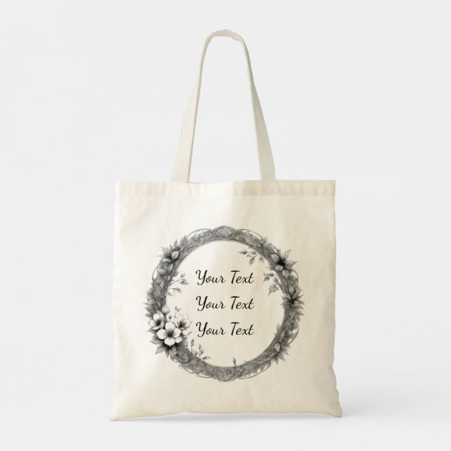 Bolsa de mano con boceto floral antiguo personaliz (Reverso)