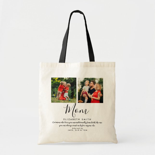 Bolsa de mano con cita de mamá con guión moderno (Frente)