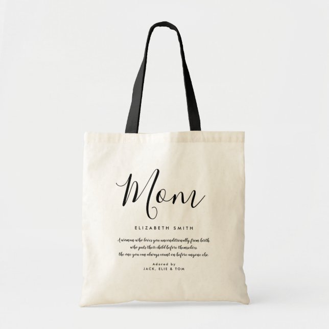 Bolsa de mano con cita de mamá con letra femenina  (Frente)