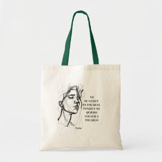 Bolsa de mano con cita minimalista en español