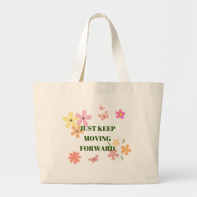 Bolsa de mano con cita motivacional y flores paste (Frente)