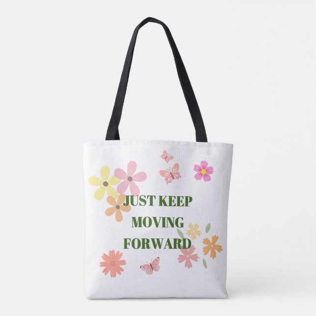 Bolsa de mano con cita motivacional y flores paste (Reverso)