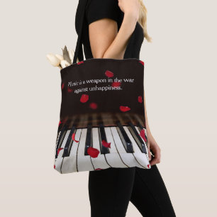Bolsa de mano con cita musical en teclas de piano