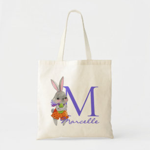 Bolsa de mano con conejo de Pascua y nombre de niñ