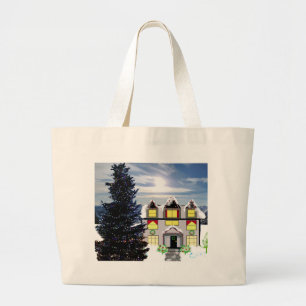 Bolsa de mano con escena navideña y hogar acogedor
