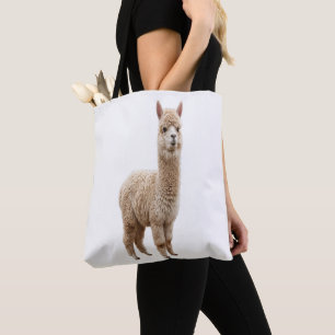 Bolsa de mano con foto de alpaca esponjosa realist