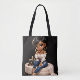 Bolsa de mano con ilustración chic de mujer negra 