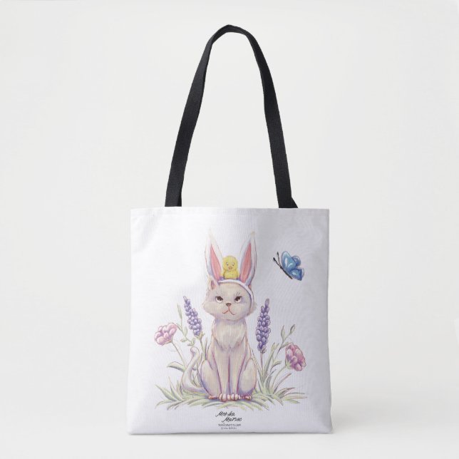 Bolsa de mano con ilustración de gato de Pascua li (Anverso)