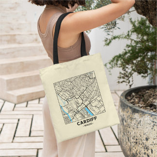 Bolsa de mano con mapa de la ciudad de Cardiff, Ga