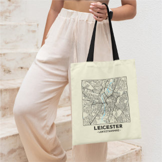 Bolsa de mano con mapa de la ciudad de Leicester,