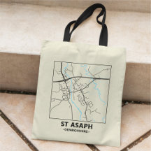 Bolsa de mano con mapa de la ciudad de St Asaph, D