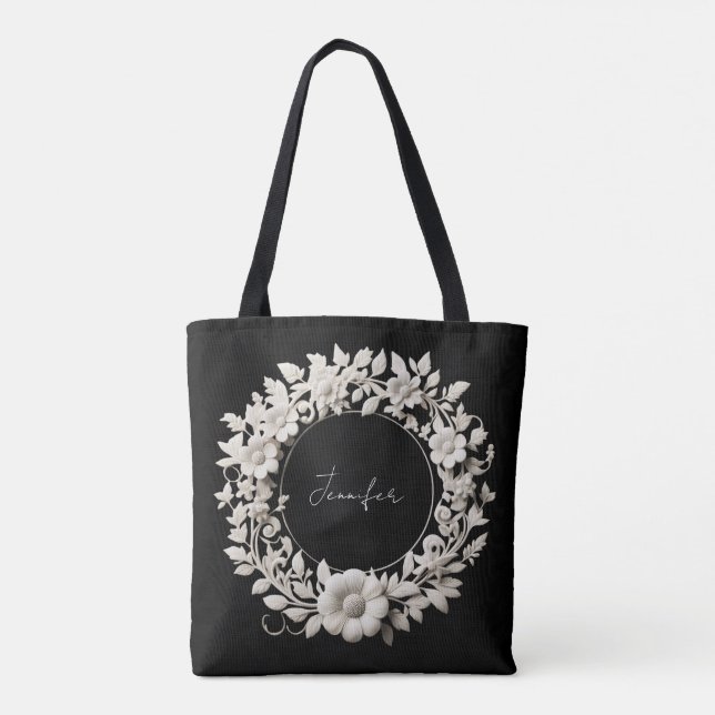 bolsa de mano con marco de flores de papel persona (Reverso)