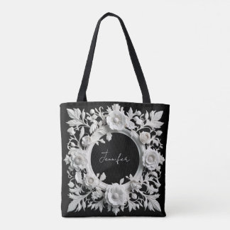 bolsa de mano con marco de flores de papel persona