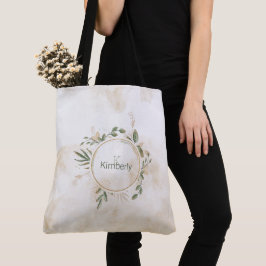Bolsa de mano con monograma inicial floral verde s