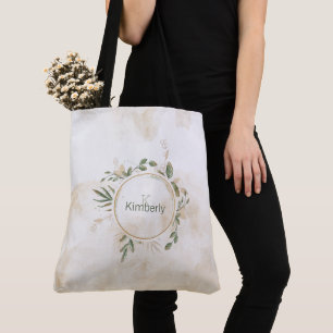 Bolsa de mano con monograma inicial floral verde s
