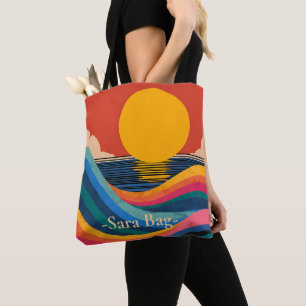 Bolsa de mano con nombre personalizado Sunset Wave