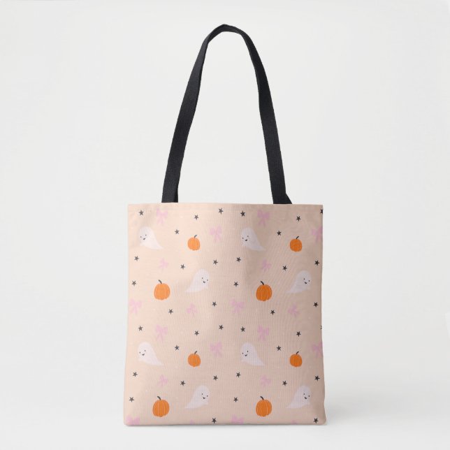 Bolsa de mano con patrón de fantasma de Halloween  (Anverso)