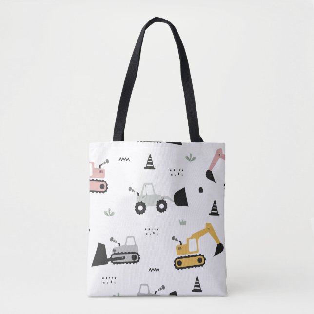 Bolsa de mano con patrón de vehículos de construcc (Anverso)