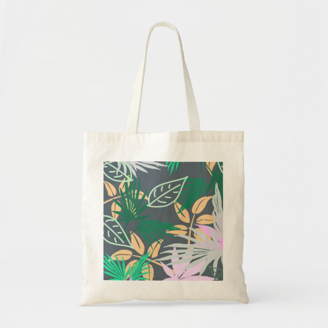 Bolsa de mano con patrón tropical de hojas de palm (Frente)
