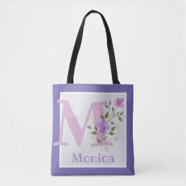 Bolsa de mano con primera inicial y nombre con flo