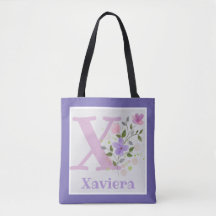 Bolsa de mano con primera inicial y nombre con flo