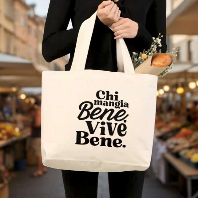 Bolsa de mano con proverbio italiano para el merca (Italian Proverb Market Tote Bag - "Chi Mangia Bene, Vive Bene" (He who eats well, lives well.))